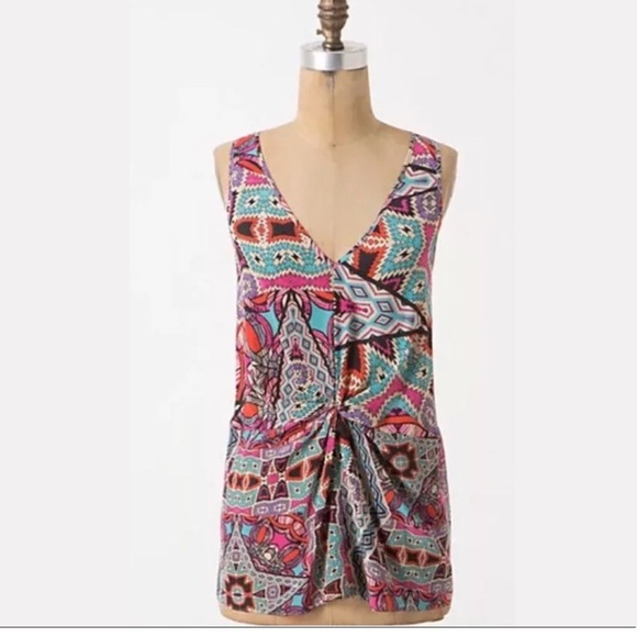 Anthro LEIFNOTES Glass Tile Blouse 100% Silk Top Shirt Sleeveless colorful geo - Picture 9 of 9